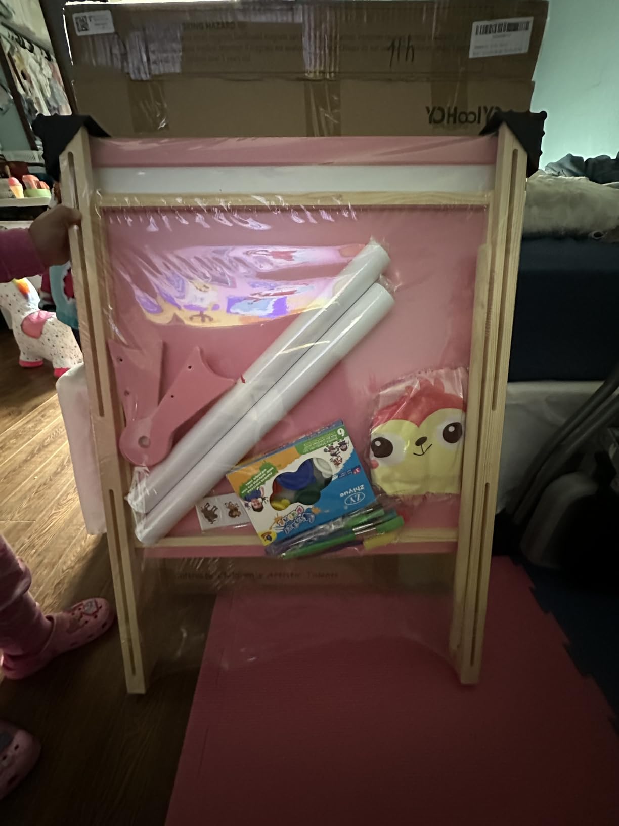 YOHOOLYO Kids Easel Standing Art Easel for Kids, Double Sided Children Pink Purple Easel Magnetic Chalkboard Whiteboard Dry Eraser Board Great Gift for Girls customer photo 1