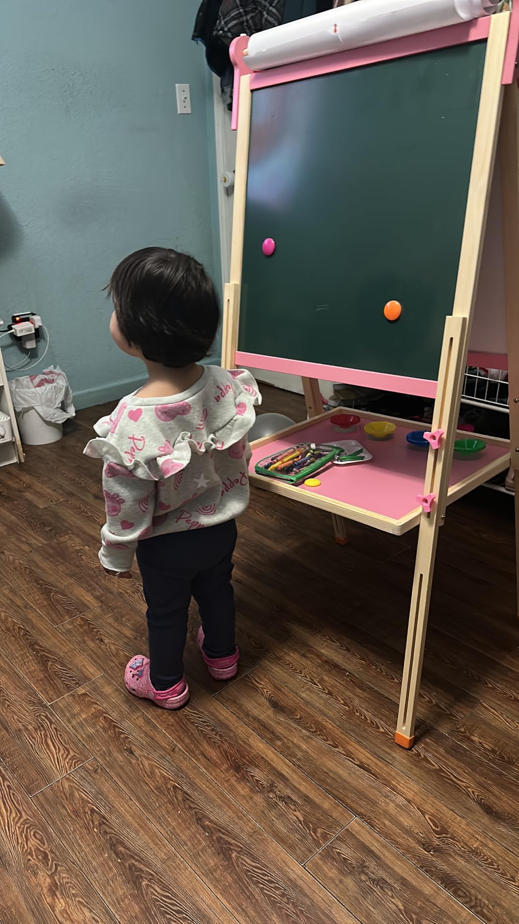 YOHOOLYO Kids Easel Standing Art Easel for Kids, Double Sided Children Pink Purple Easel Magnetic Chalkboard Whiteboard Dry Eraser Board Great Gift for Girls customer photo 2