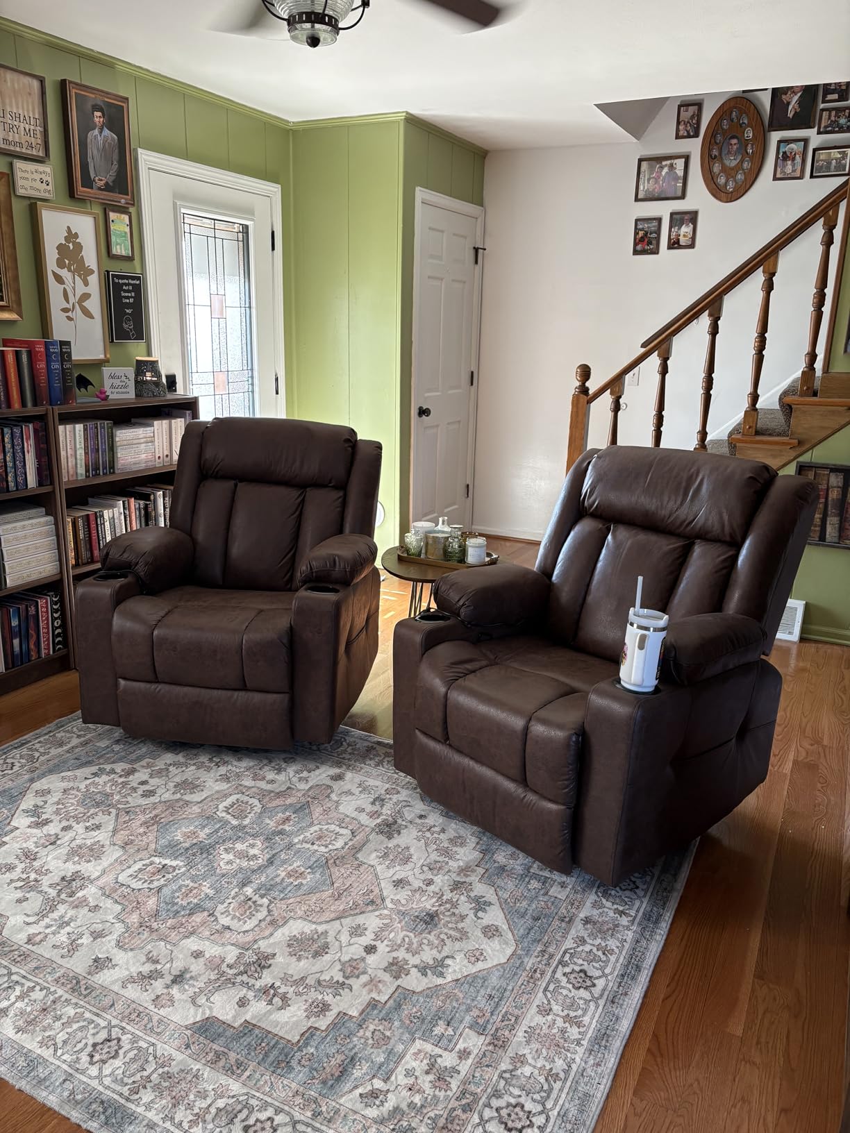 LAFWELL Rocking Recliner Chair, Massage Rocker Recliner Chair with Vibration Massage and Heat, 360 Degree Swivel Faux Leather Chairs, Living Room, Bedroom, Nursery, RV customer photo 1