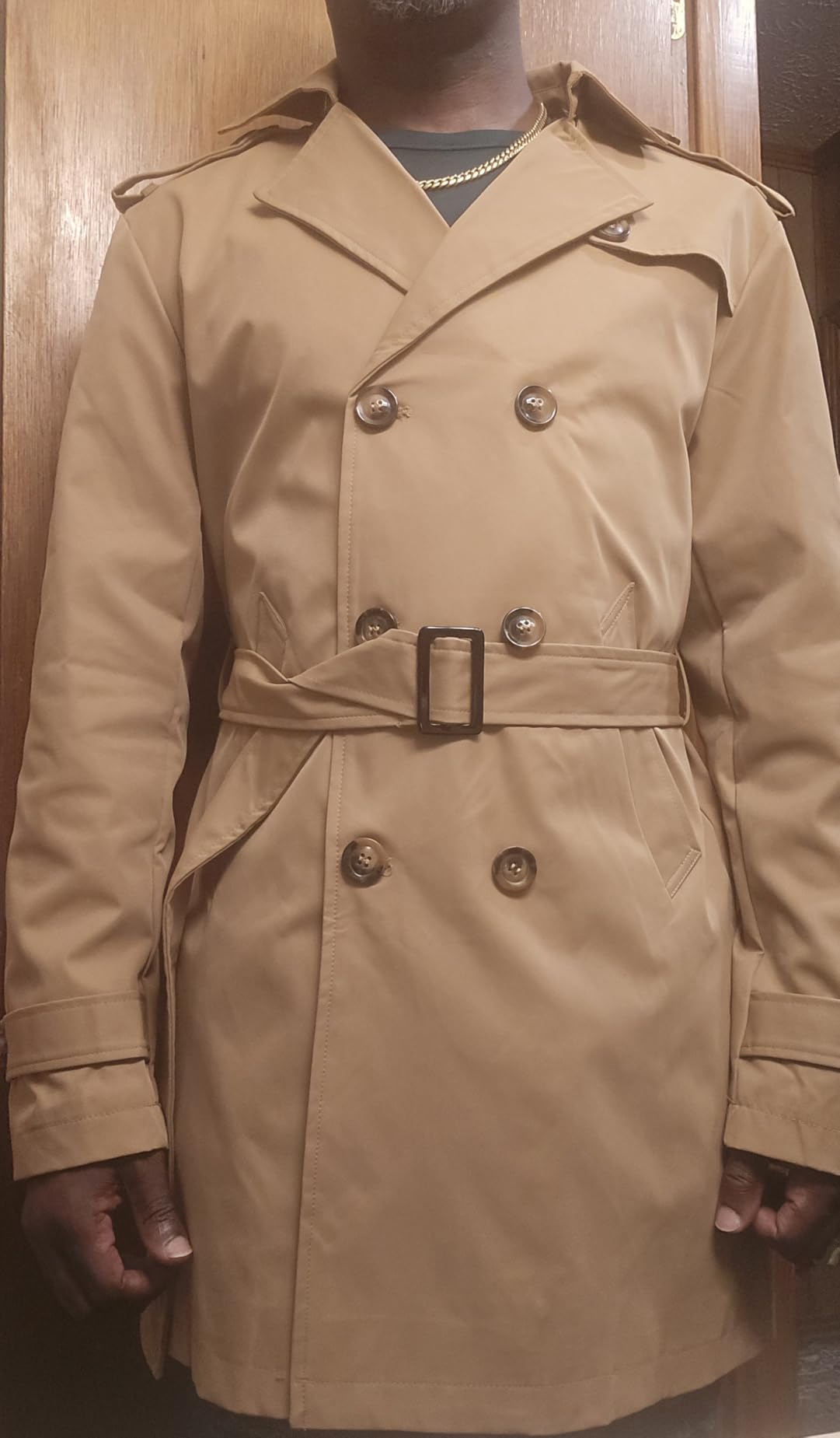 Runcati Men's Trench Coat Double Breasted Notched Lapel Long Jacket Belted Windbreaker Casual Slim Fit Overcoat customer photo 1