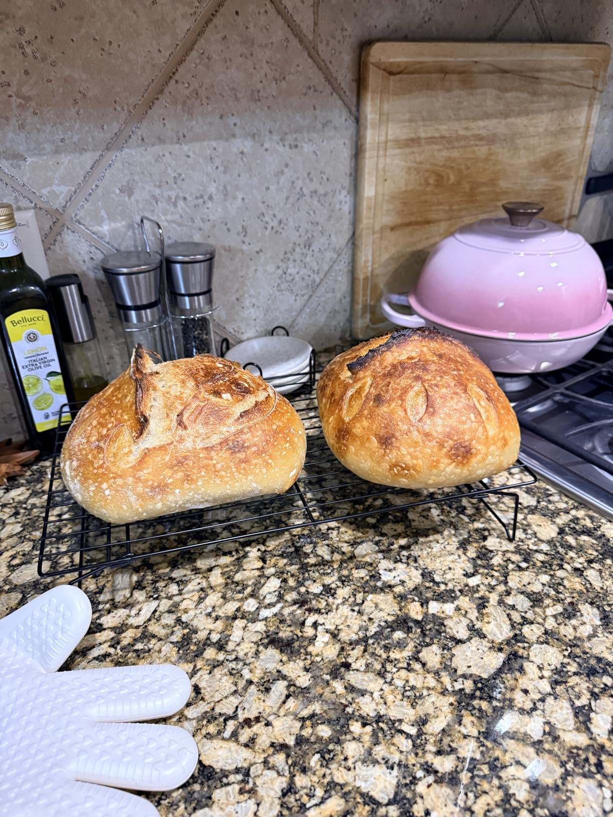 AHJ 6QT Dutch Oven For Bread Baking, Enameled Cast Iron Dutch Oven Pot with Lid, Multi-Functional Bread pan, Sourdough Baking Supplies with Proofing Basket, Cast Iron Bread Oven, Silicone Sling & Gloves customer photo 2