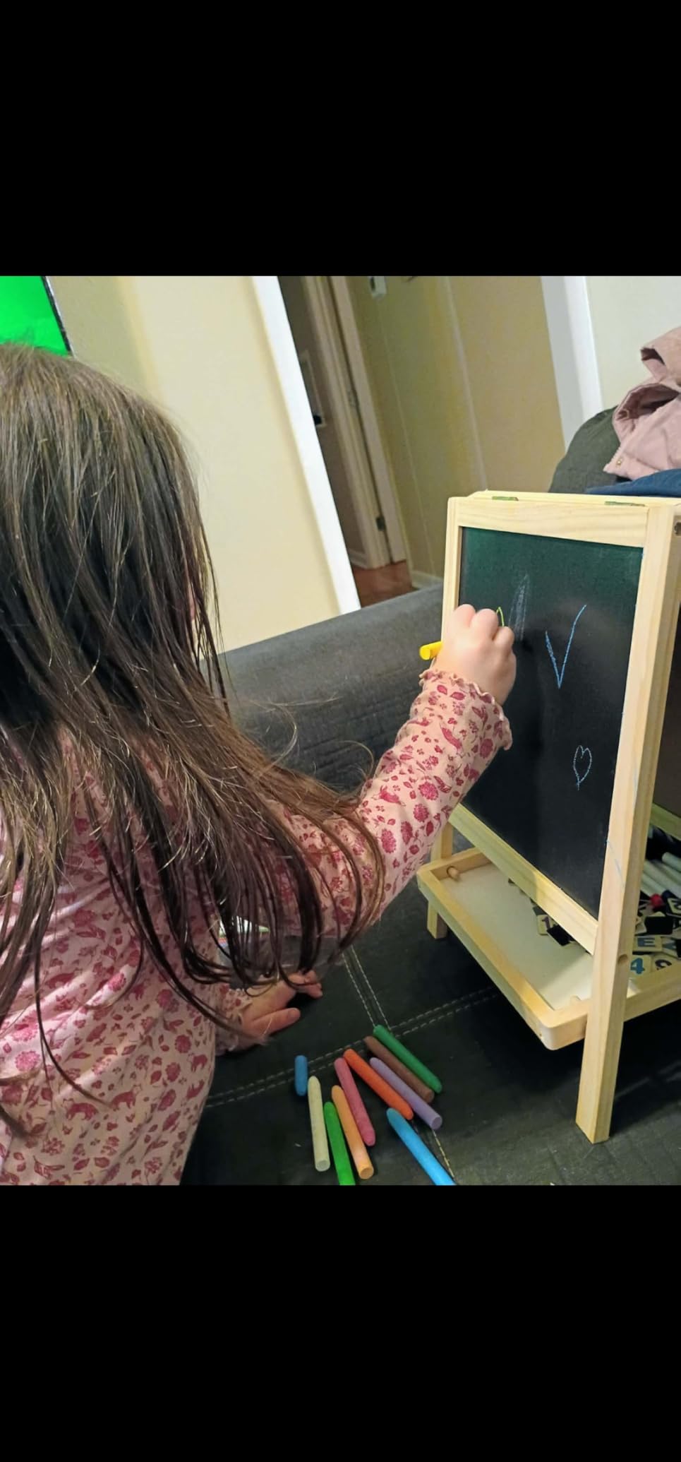 Tabletop Wooden Art Painting Easel for Kids 2-4, Chalkboard & Double-Sided Drawing Whiteboard for Toddlers, 4-in-1 Desk Easel with Magnetic Letters/Numbers & Flashcards Markers, Eraser customer photo 1