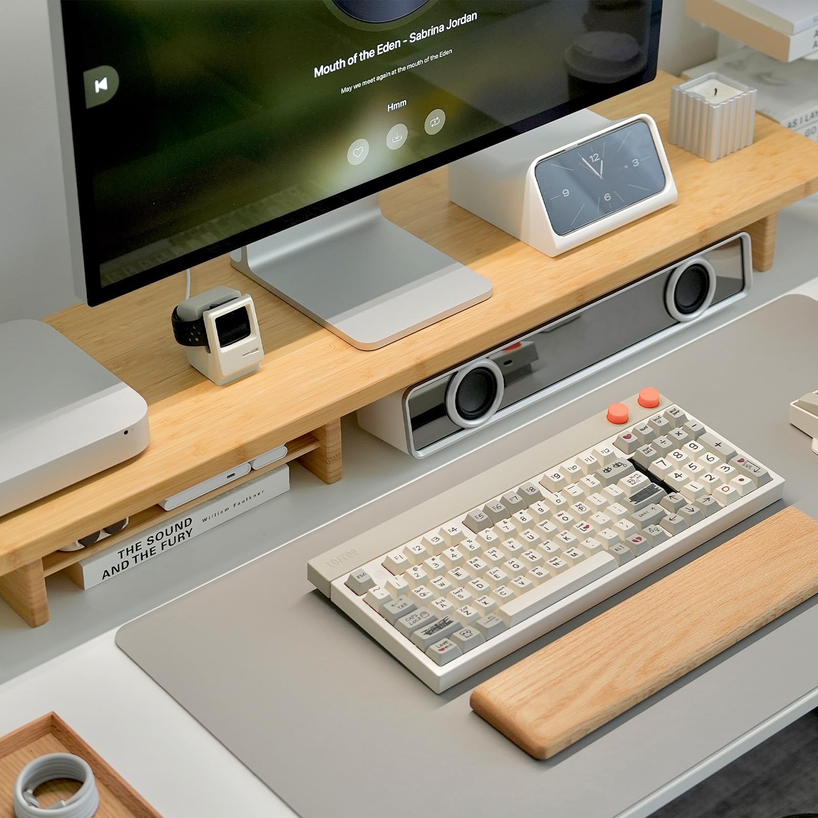 Bamboo Dual Monitor Stand Riser Natural, 2-Tier Desk Monitor Riser for 2 Monitors, Supports for PC Computer Monitor, Printer, Heavy TV Riser up to 300 lbs customer photo 2