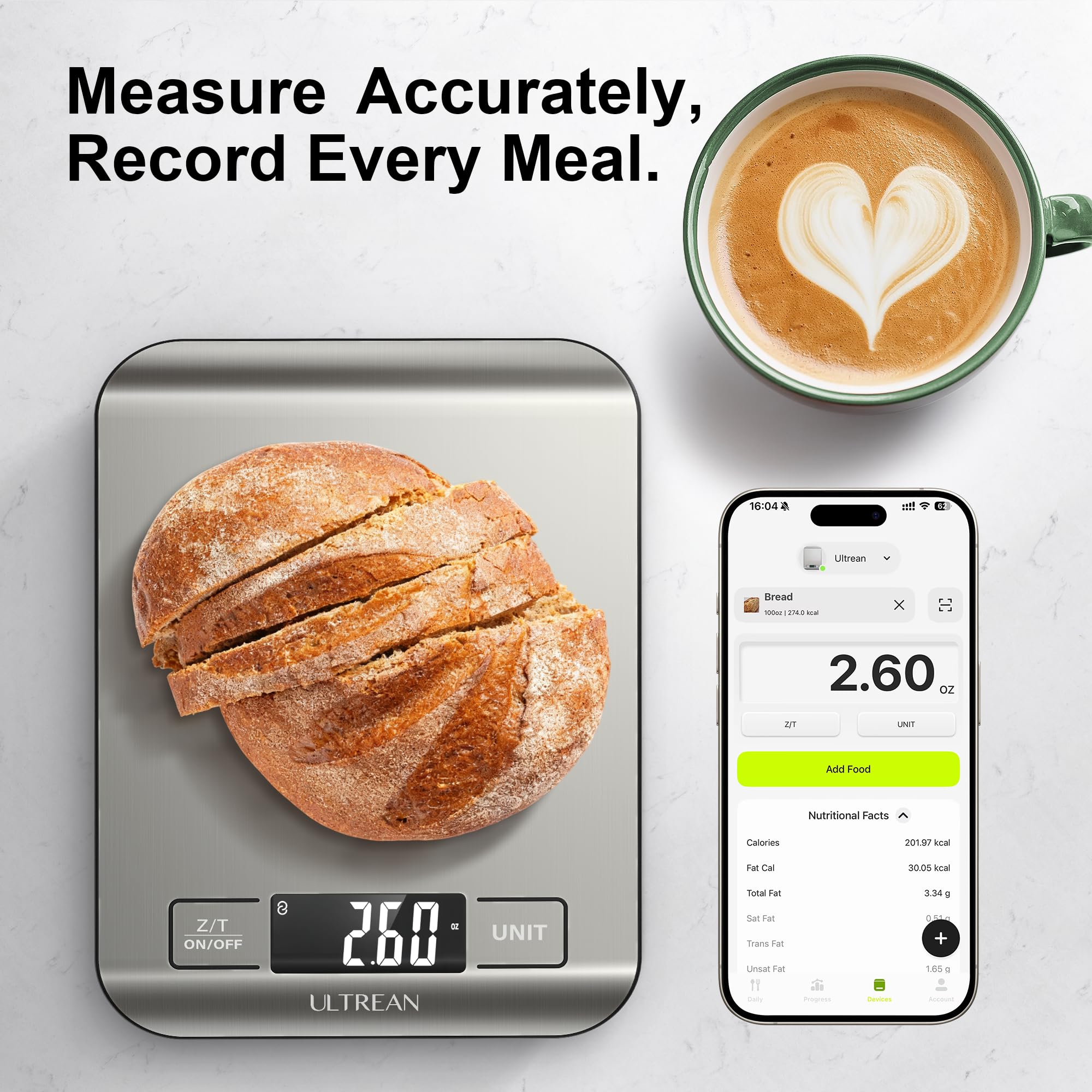 Ultrean Smart Food Kitchen Scale with Nutritional Calculator, App for Macro & Calorie Tracking, AI Scan, Digital Grams and Ounces for Weight Loss, Rechargeable, Stainless Steel, 33lb /15kg customer photo 2
