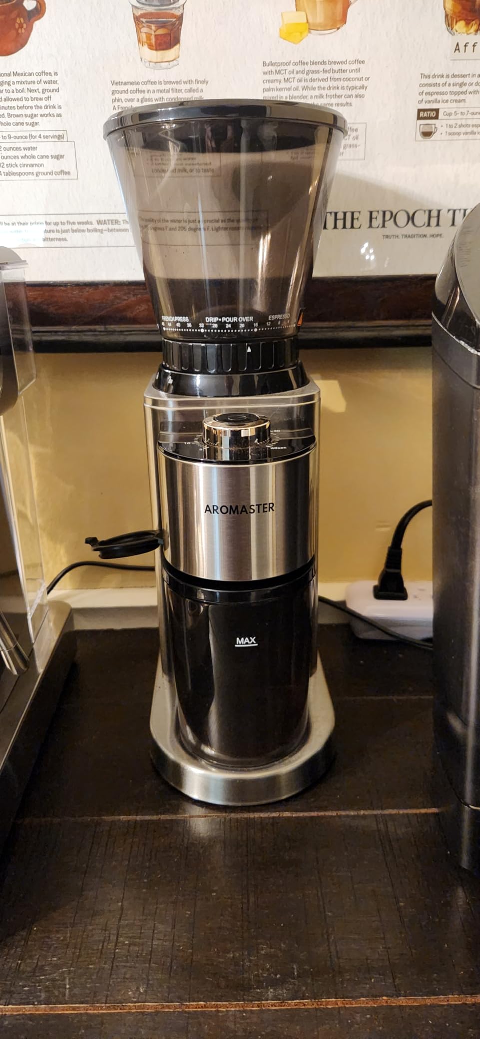 Aromaster Coffee Bean Grinder with 48 Grind Settings, Conical Burr Coffee Grinder for Home Use, Stainless Steel, 40 Seconds Adjustable Timer, Anti-static, Easy to Clean with Brush, Black customer photo 1