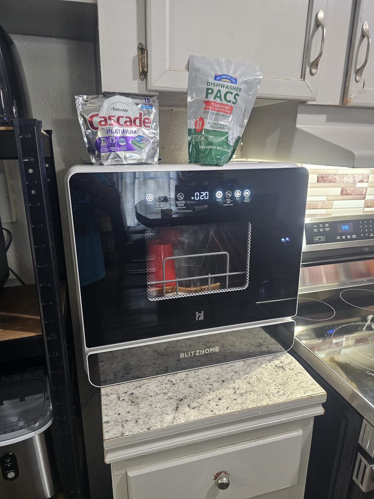 BLITZHOME WiFi Countertop Portable Mini Dishwasher, Smart 9 Programs,167℉ High-Temp, Hot Air Drying, Air Refresh, 360° 3 Spray, 24H Timing, LED Light, 5.2L Built-in Water Tank for Apartments RVs customer photo 1