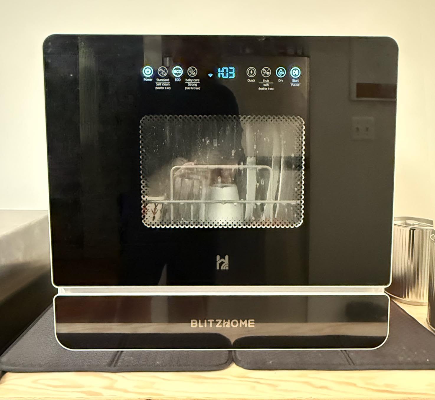 BLITZHOME WiFi Countertop Portable Mini Dishwasher, Smart 9 Programs,167℉ High-Temp, Hot Air Drying, Air Refresh, 360° 3 Spray, 24H Timing, LED Light, 5.2L Built-in Water Tank for Apartments RVs customer photo 2
