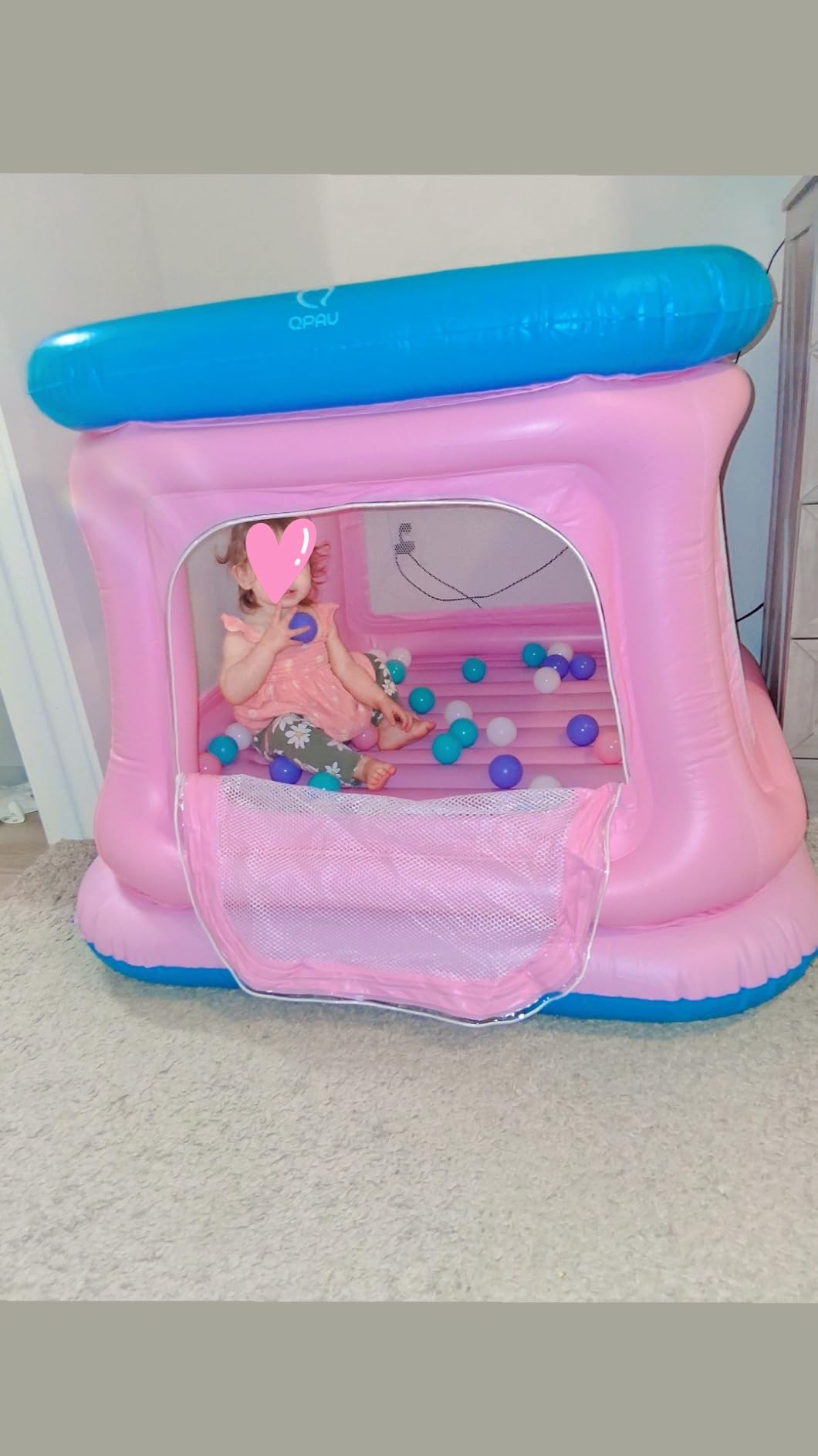 QPAU 3-in-1 Inflatable Bounce House for Toddlers 1-3, Ball Pit & Trampoline, Inflatable Bouncy House with Pump, Safety Net, Indoor & Outdoor Bubble Bouncer Baby Play Yard customer photo 2