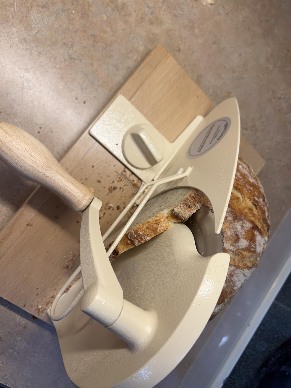 Brvclon Manual Bread Slicer Adjustable Thickness, Hand Crank Bread Slicer for Homemade Sourdough Bread with Scale Line & Suction Cup & Metal Guide,Quality Solid Wood Base & Gift-Level Packaging customer photo 2