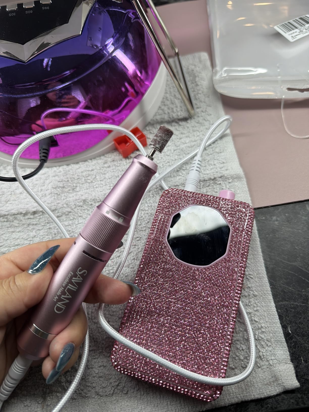SAVILAND Professional Nail Drill 40000 RPM: Portable Electric Nail Drill Kit File Machine with Ceramic Nail Bits Sanding Bands for Acrylic Nail Gel Polish Manicure Salon Home Use, Glitter customer photo 1