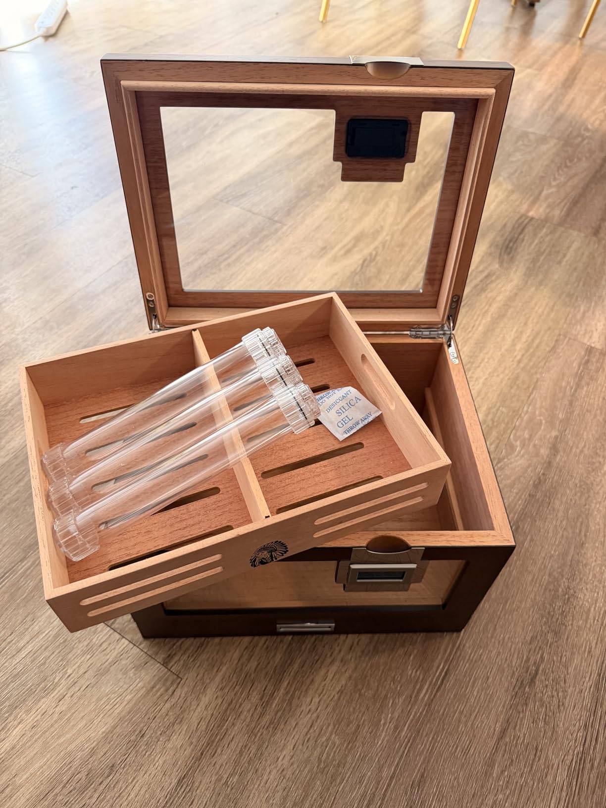 TISFA Cigar Humidor Cedar Wood Cigar Box with 2 Digital Hygrometer, 2 Humidifiers, Cedar Tray, Divider, Accessory Drawer, Glass Top Large Desktop Humidors and Acrylic Travel Cigar Tube Gifts Set customer photo 1