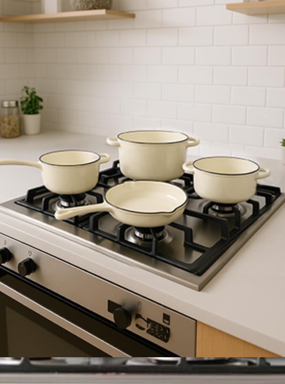 Hisencn Enameled Cast Iron Cookware Set - 7 Piece Set of Dutch Ovens, Sauce Pan, Skillet, 3 Lids, Dutch Oven Set, Ceramic Coated Cast Iron, Heavy Duty, Gas/Induction Compatible (Teal) customer photo 1