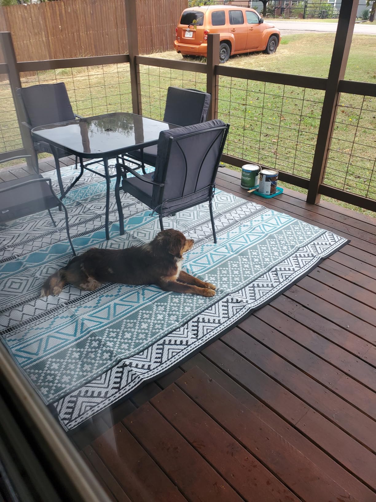 GAOMON Reversible Outdoor Rug 9x18 - Waterproof Plastic Straw Rug, Large Modern Geometric Area Rug Carpet for Camping, Porch, Deck, Balcony, Backyard, Black/Grey customer photo 2