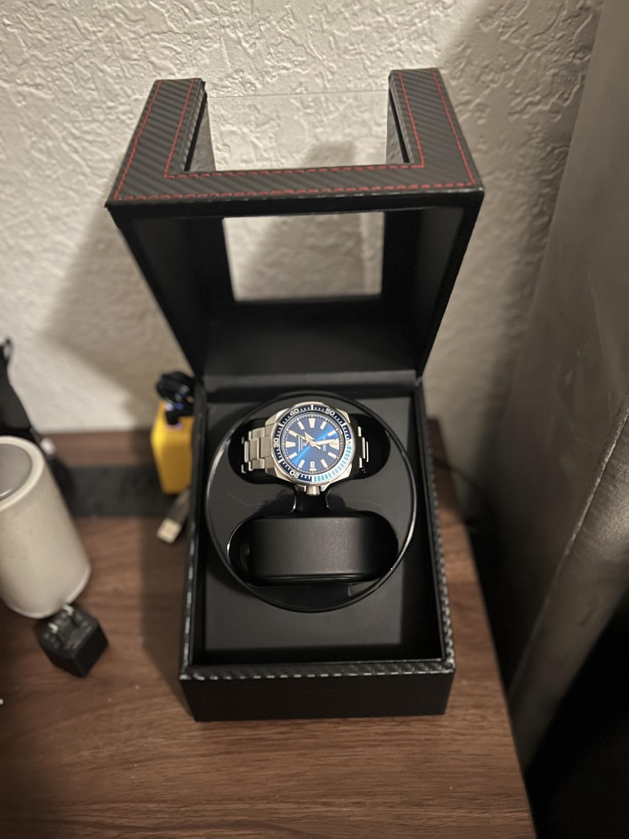 Mcbazel Watch Winder for Automatic Watches, Double Automatic Watch Winder Box with Quiet Japan-made Motor, Automatic Watch Display Storage Rotation Wristwatch Box with 2 Slots (Brown PU Leather) customer photo 2
