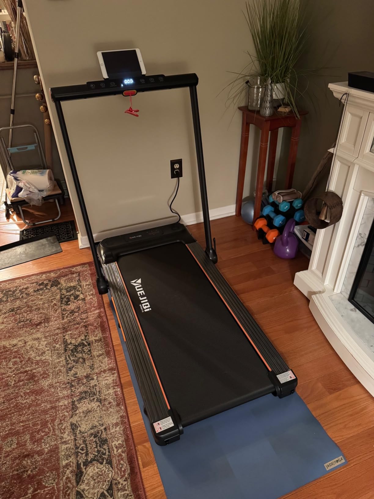 YUEJIQI Treadmill with 0-15% Auto Incline, 3.5HP Quiet Brushless Foldable Treadmills for Home, Small Space Portable Running Walking Machine, 300 Lbs Capacity with Bluetooth APP & Pulse Monitor customer photo 1