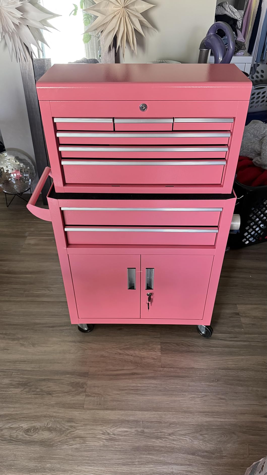 Crownland 8-Drawer Rolling Tool Chest with Wheels, Lockable 2 in 1 Detachable Tool Cabinet wit Drawers and Black Liners, Garage Top Toolbox & Bottom Storage Cart with Side Hooks(Black) customer photo 1