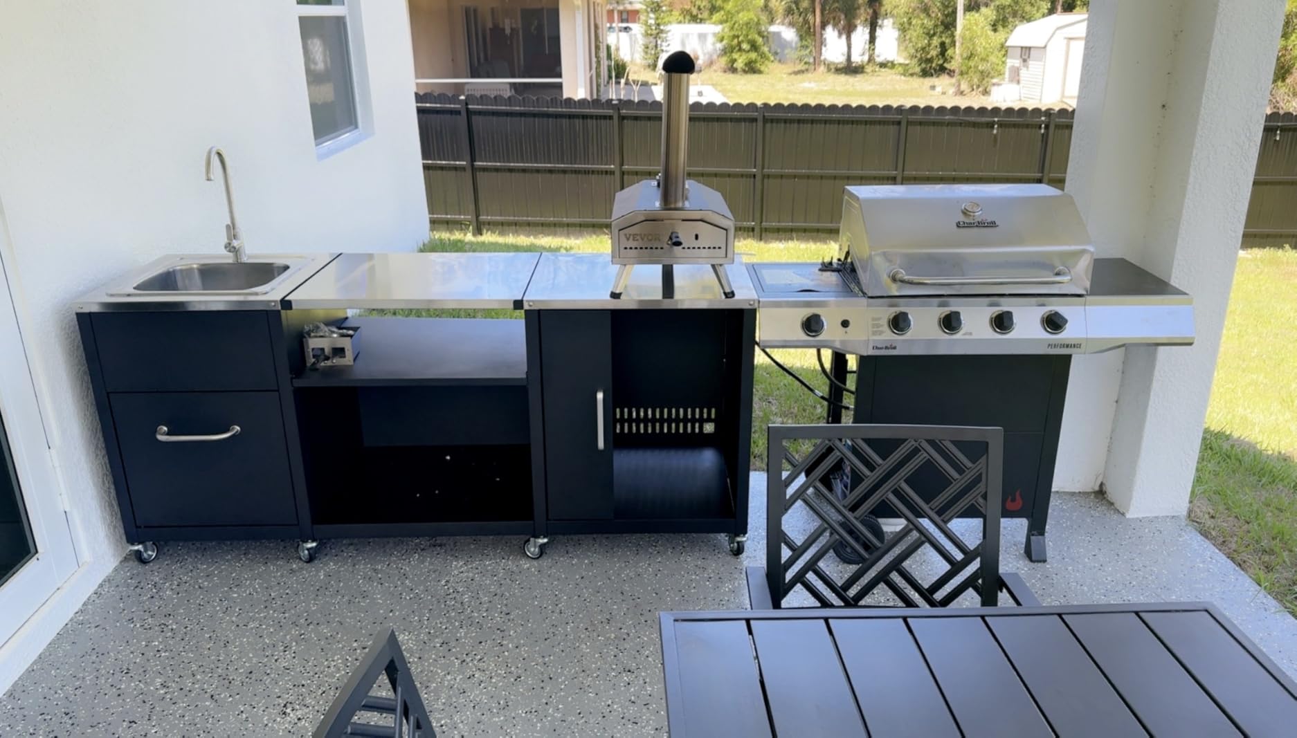 Happygrill 80 inch Outdoor Grill Table with Sink and Drainage, Heavy Duty Metal Grill Cart with Cabinet and Removable Stainless Steel Top, Portable Prep Cooking Table with Wheels for BBQ, Patio, Camping and Backyard customer photo 1