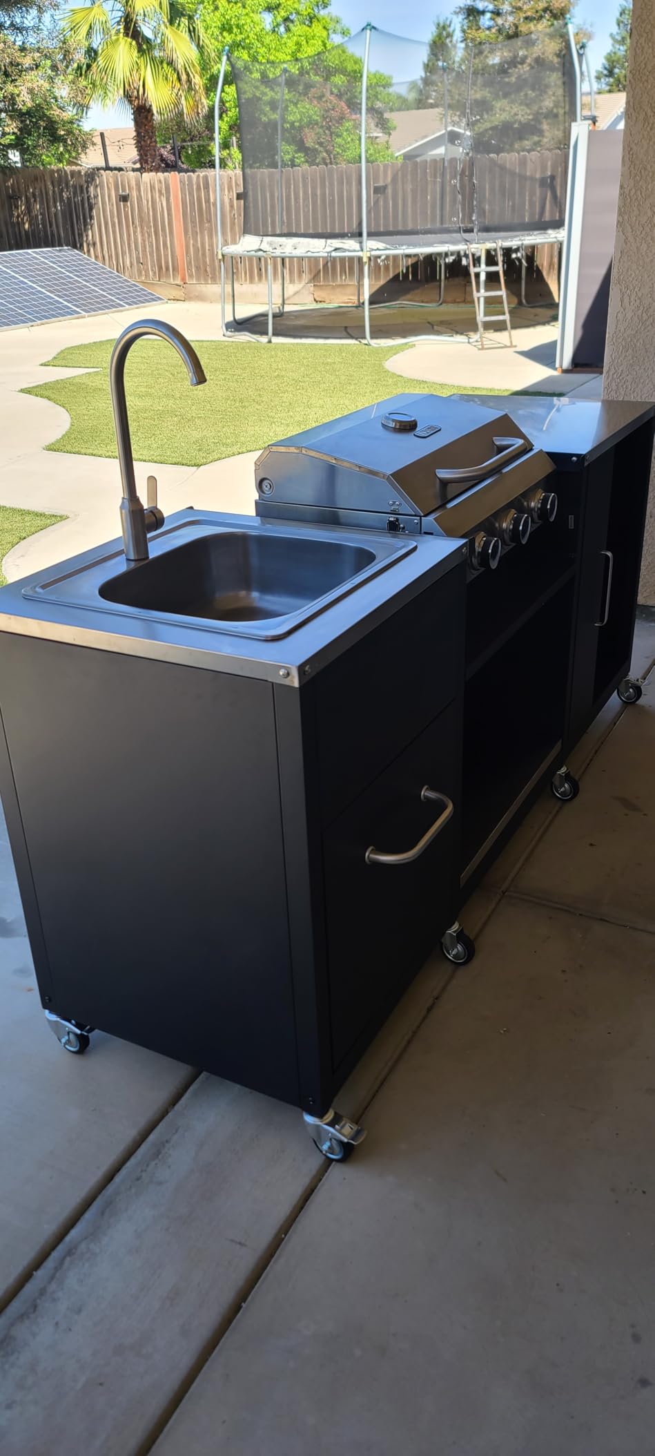Happygrill 80 inch Outdoor Grill Table with Sink and Drainage, Heavy Duty Metal Grill Cart with Cabinet and Removable Stainless Steel Top, Portable Prep Cooking Table with Wheels for BBQ, Patio, Camping and Backyard customer photo 2