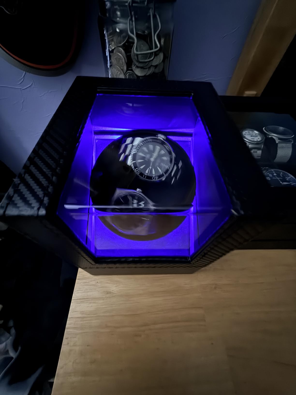 BEWISHOME Watch Winder for Automatic Watches, Double Watch Widner with Led Light 4 Modes, Automatic Watch Winder Box Watch Spinner with Japanese Quiet Motor Type-C Adapter or Battery Powered, SYQ02C customer photo 2