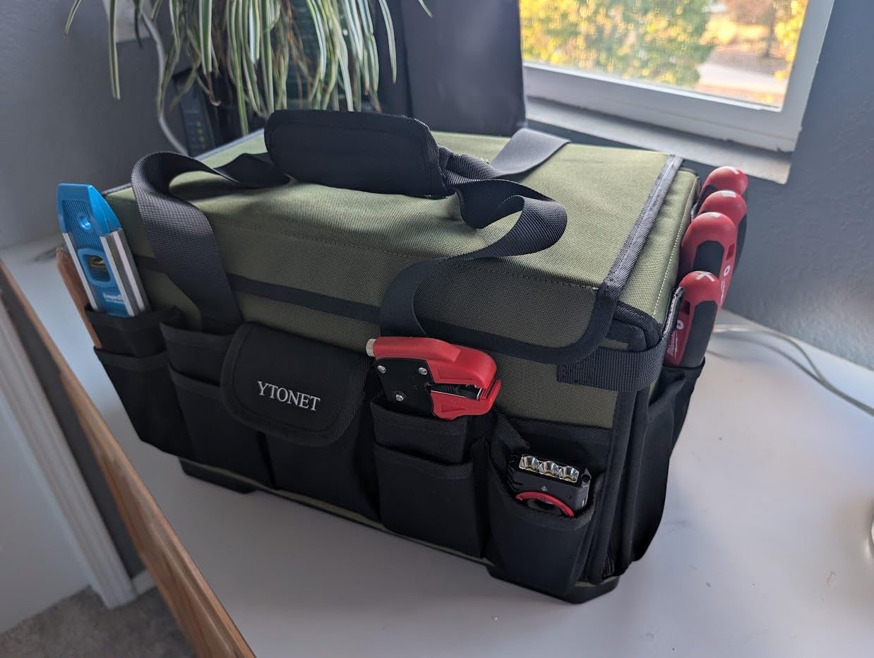 Heavy Duty Tool Bag 16-Inch, 46 Pockets Electrician Tool Bag for men with Hard Bottom & Waterproof Pocket, 1680D Tear-Proof Toolbox Organizer for HVAC Mechanic, Father Day Dad Birthday Gift customer photo 1