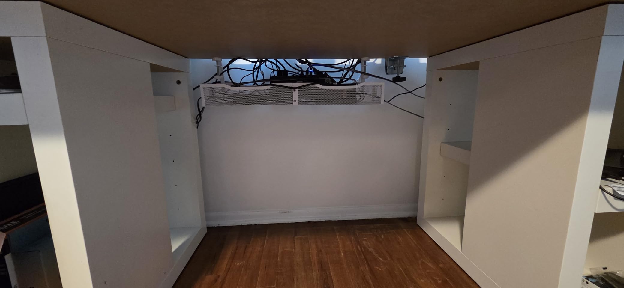 Cable Management, 25.3'' Under Desk Cable Management Tray No Drill, Metal Cable Organizer with Clamp for Wire Management, Cord Organizer for Home Office, Desk Accessories Organizer, Black customer photo 1