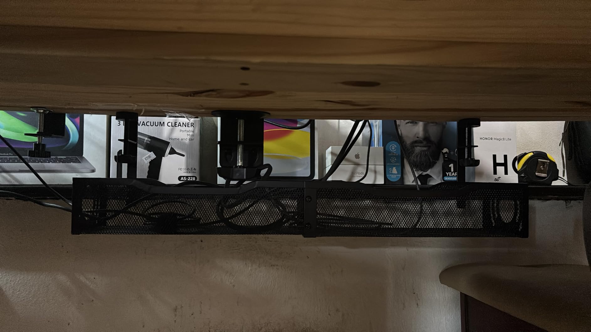 Cable Management, 25.3'' Under Desk Cable Management Tray No Drill, Metal Cable Organizer with Clamp for Wire Management, Cord Organizer for Home Office, Desk Accessories Organizer, Black customer photo 2