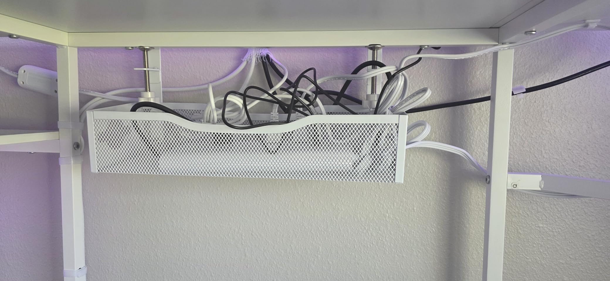 Under Desk Cable Management Tray, No Drill Mesh Desk Cable Tray, Wire Management Tray Cable Management Rack, Wire Organizer and Cable Management Box (White) customer photo 1
