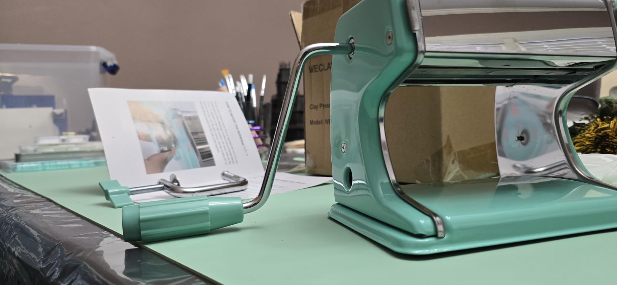 Polymer Clay Press Machine, Clay Roller Machine, Includes Non-Stick Sheets, Gloves, Clamp and Hand Crank, Stainless Steel Polymer Clay Tools for Clay Earring Making, 7 Thickness Clay Pasta Machine customer photo 2