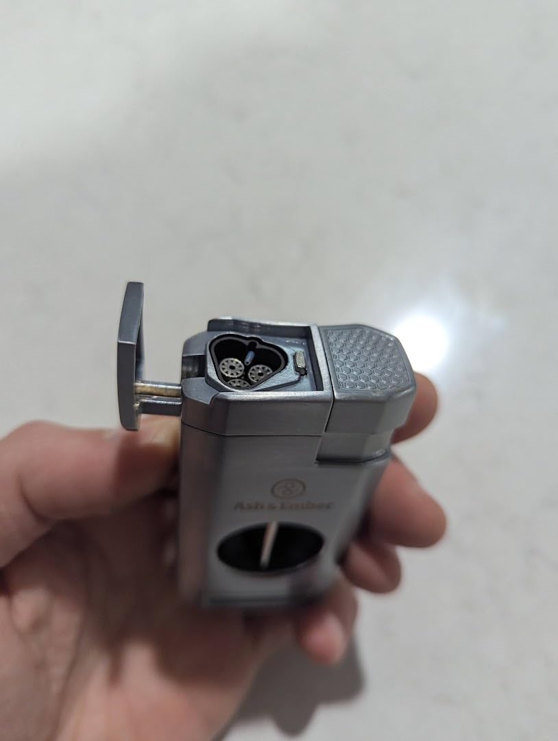 Spirit Cigar Lighter with V-Cutter - Triple Jet Flame Butane Refillable Torch Lighter with Cigar Rest, Windproof, Transparent Fuel Window, Ergonomic Grip, Premium Gift Box for Men - Ash & Ember customer photo 2