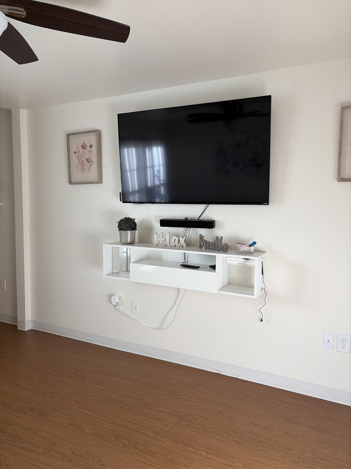 DlandHome Floating TV Stand with LED Lights, Wall Mounted TV Shelf with Led Lights, 55.1