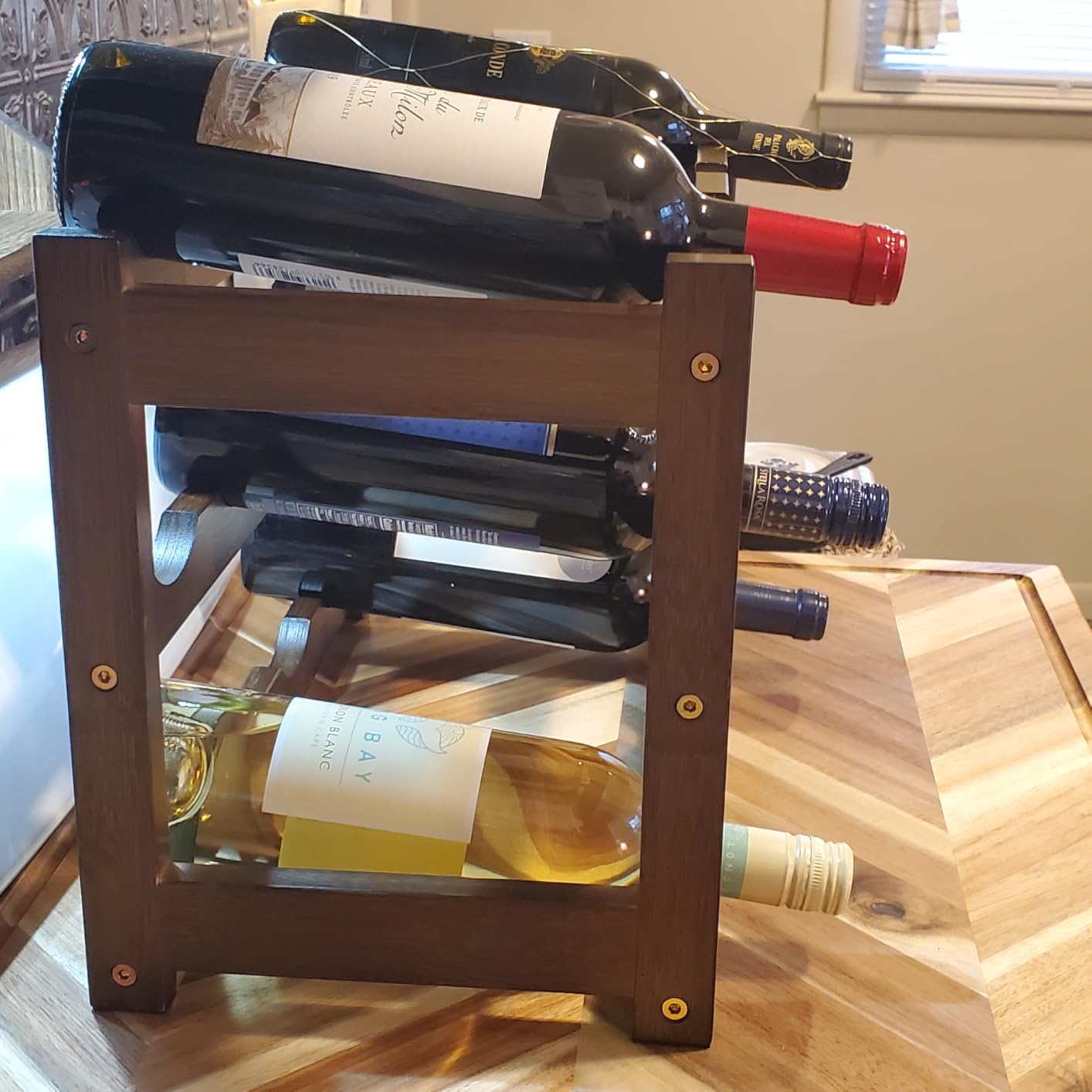 Wine Rack Free Standing Floor, 6-Tier 24 Bottles Display Wine Storage Shelves with Table Top, Easy-Assembly Freestanding Bamboo Wine Racks for Kitchen Dining Room Bar, Walnut customer photo 2
