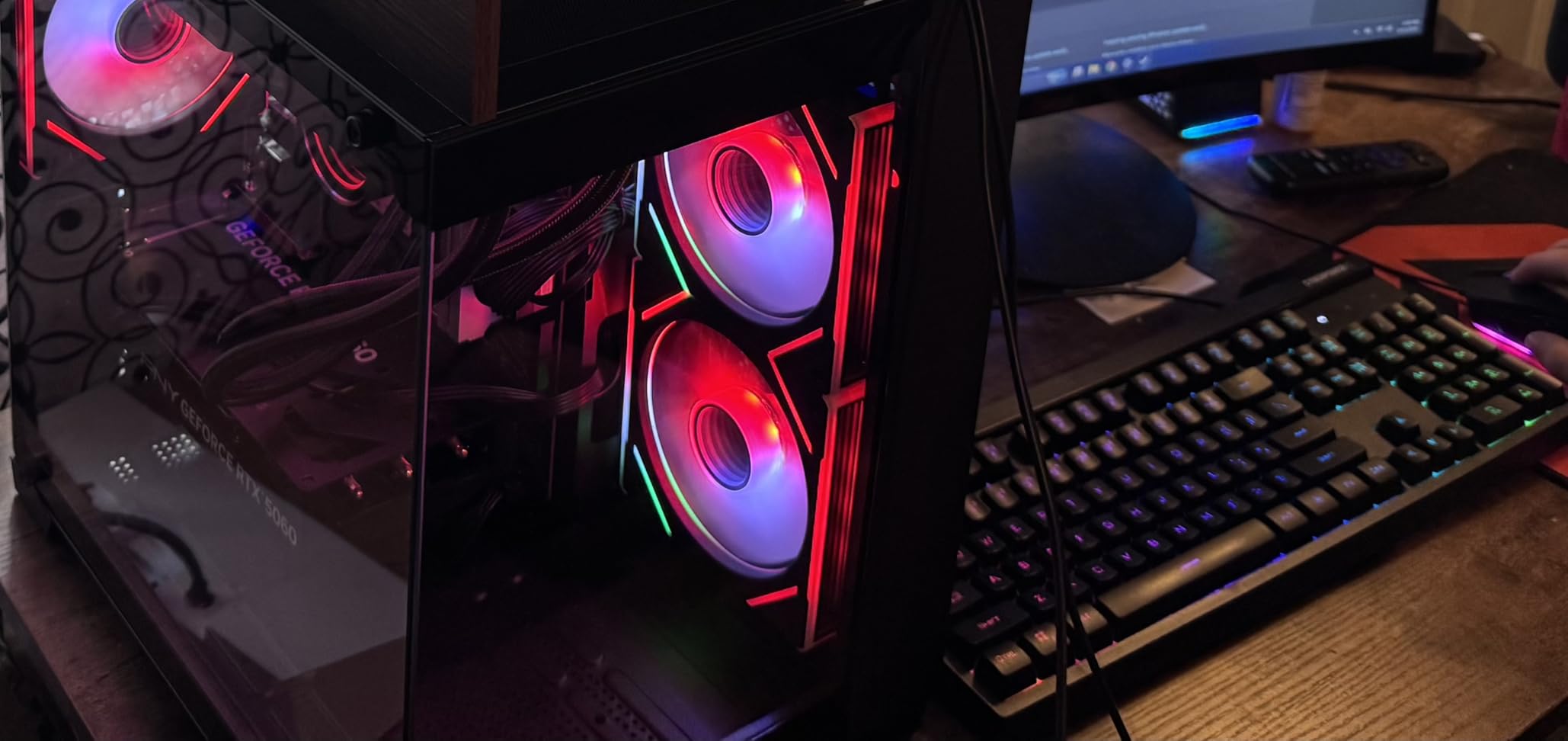 YAWYORE Gaming PC Desktop Computer, AMD Ryzen 7 5700X, GeForce RTX 5060, 32GB DDR4 RAM, 1TB M.2 NVMe SSD, 240 Liquid Cooler, ARGB Fans, WiFi+BT, for Game Design and Office customer photo 1