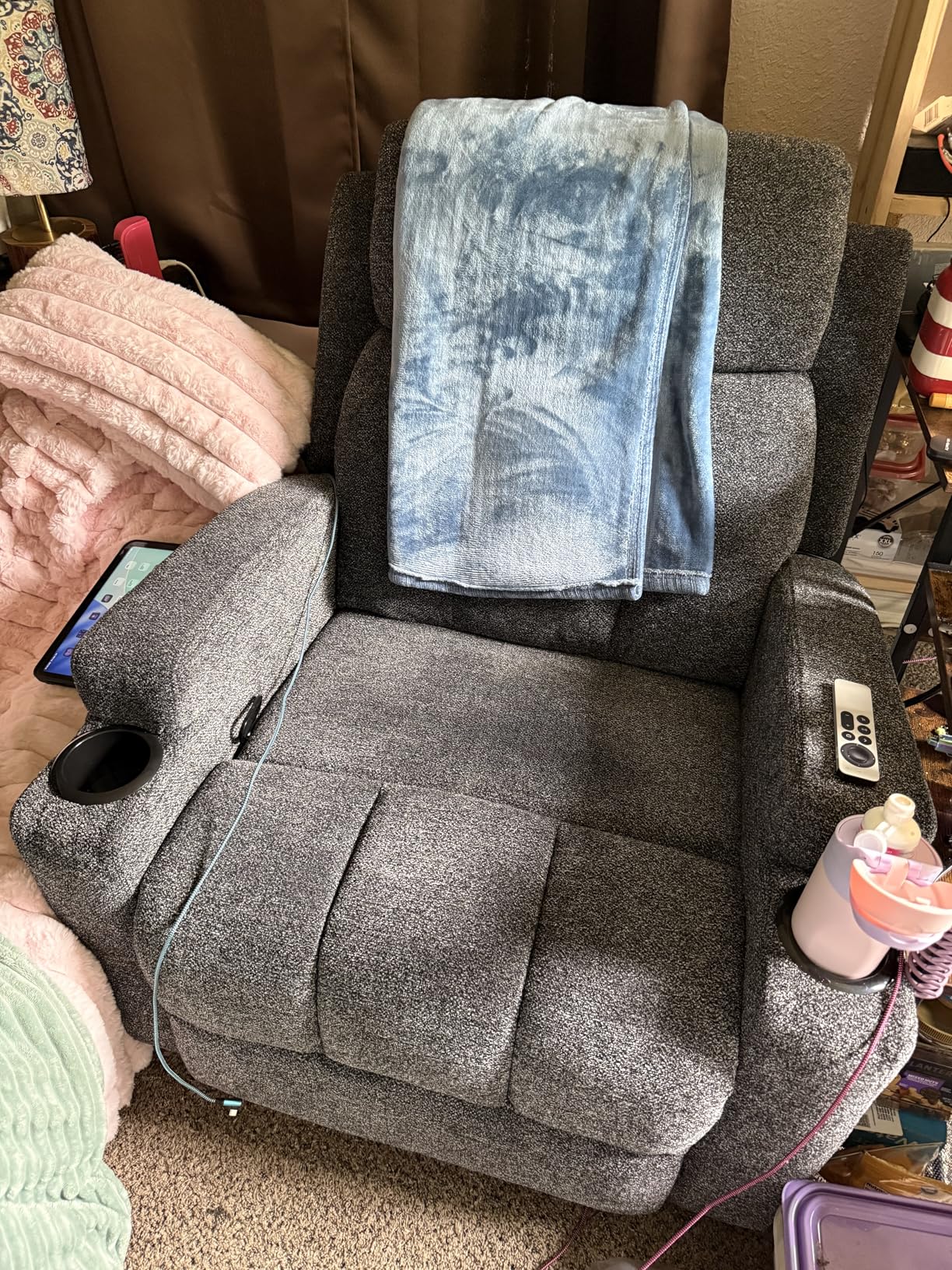 CANMOV Manual Recliner Chair with Massage and Heat, Soft Fabric Recliner Chair with Overstuffed Arm and Back, Manual Reclining Single Sofa with 2 Cup Holders, Side Pocket for Living Room customer photo 2