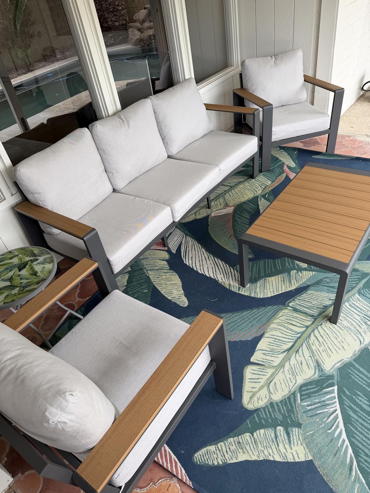 Aluminum Outdoor Patio Furniture Set with Coffee Table, 5 Piece Patio Conversation Sets with Washable Thick Cushions, Outdoor Sectional Furniture Set for Porch, Balcony, Deck, Yard, Graphite customer photo 1