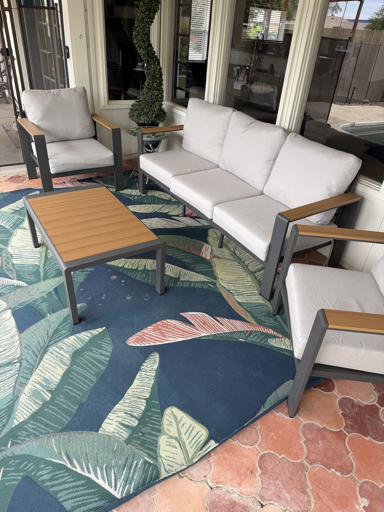 Aluminum Outdoor Patio Furniture Set with Coffee Table, 5 Piece Patio Conversation Sets with Washable Thick Cushions, Outdoor Sectional Furniture Set for Porch, Balcony, Deck, Yard, Graphite customer photo 2
