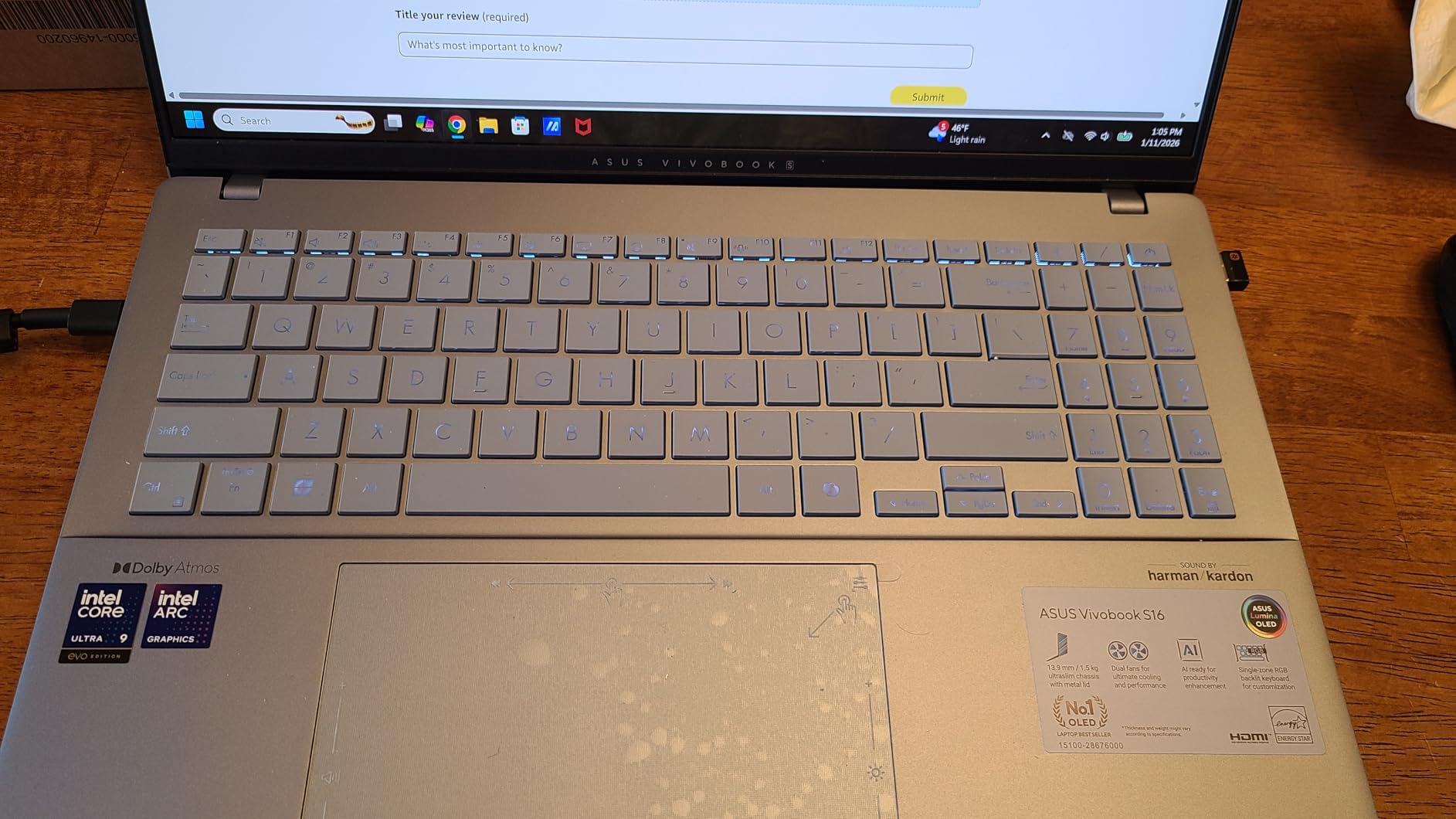 ASUS Vivobook S16 AI PC Laptop | 16 inch 2.8k OLED 120Hz | Intel Core Ultra 9 285H | 32GB RAM 2TB SSD | RGB Backlit for Creator Designer Business Professional Win11 Pro w/DLCA Accessory customer photo 1