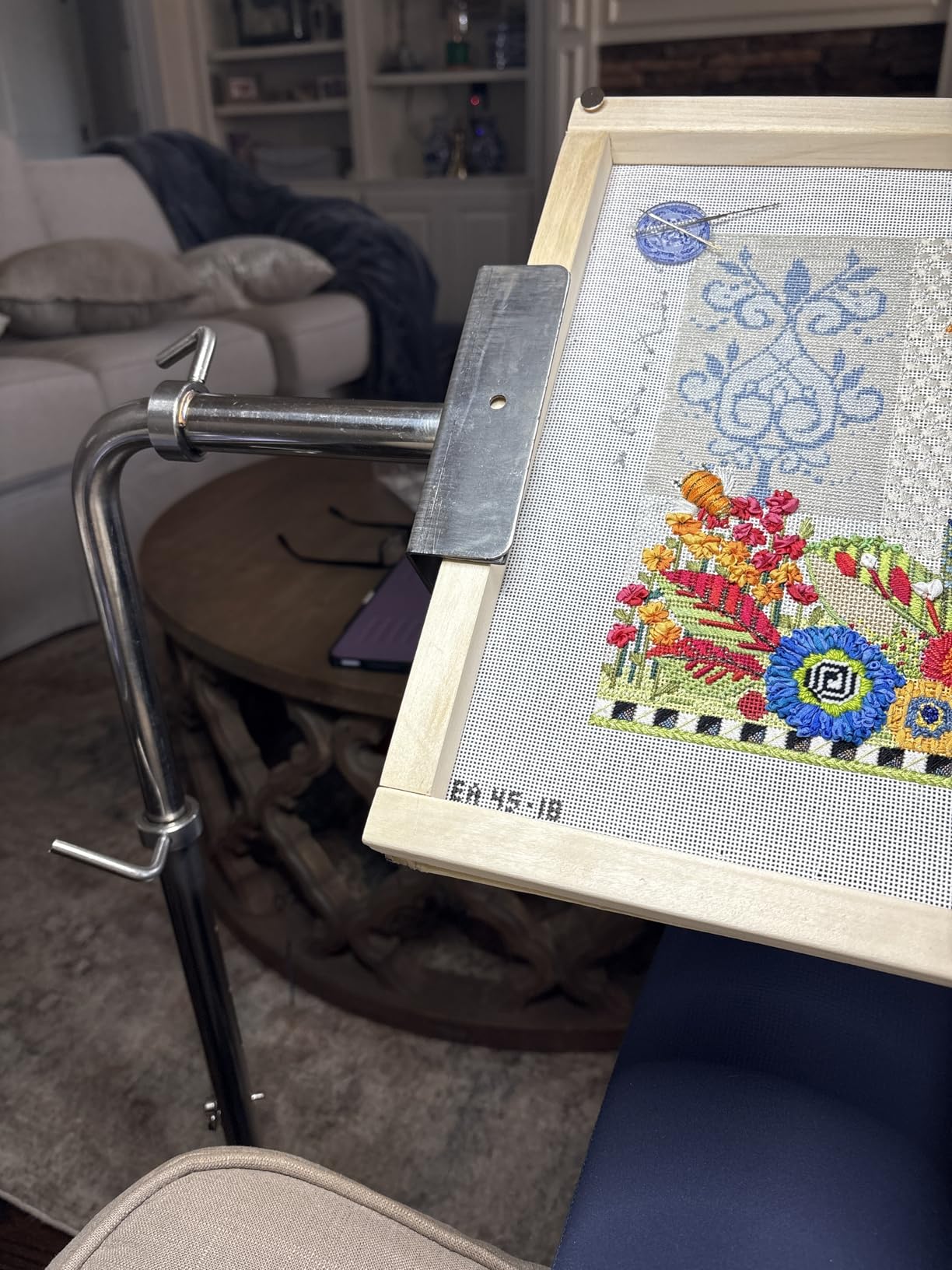 MARGAR Workstand with Side Clamp, for Lowery Stand, Adjustable Cross Stitch Floor Stand, Rotating Needlepoint Stand, Fits Q-Snap Frames, and Scroll Rods up to 20
