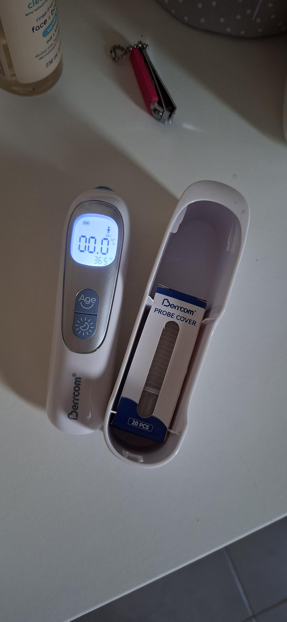 Berrcom Ear Thermometer with Heated Tip & Age Precision, Fever Alarm with Mute & Night Light, Includes 21 Probe Covers & Storage Box, Accurate Digital Ear Thermometer for Adults, Kids and Babies customer photo 2