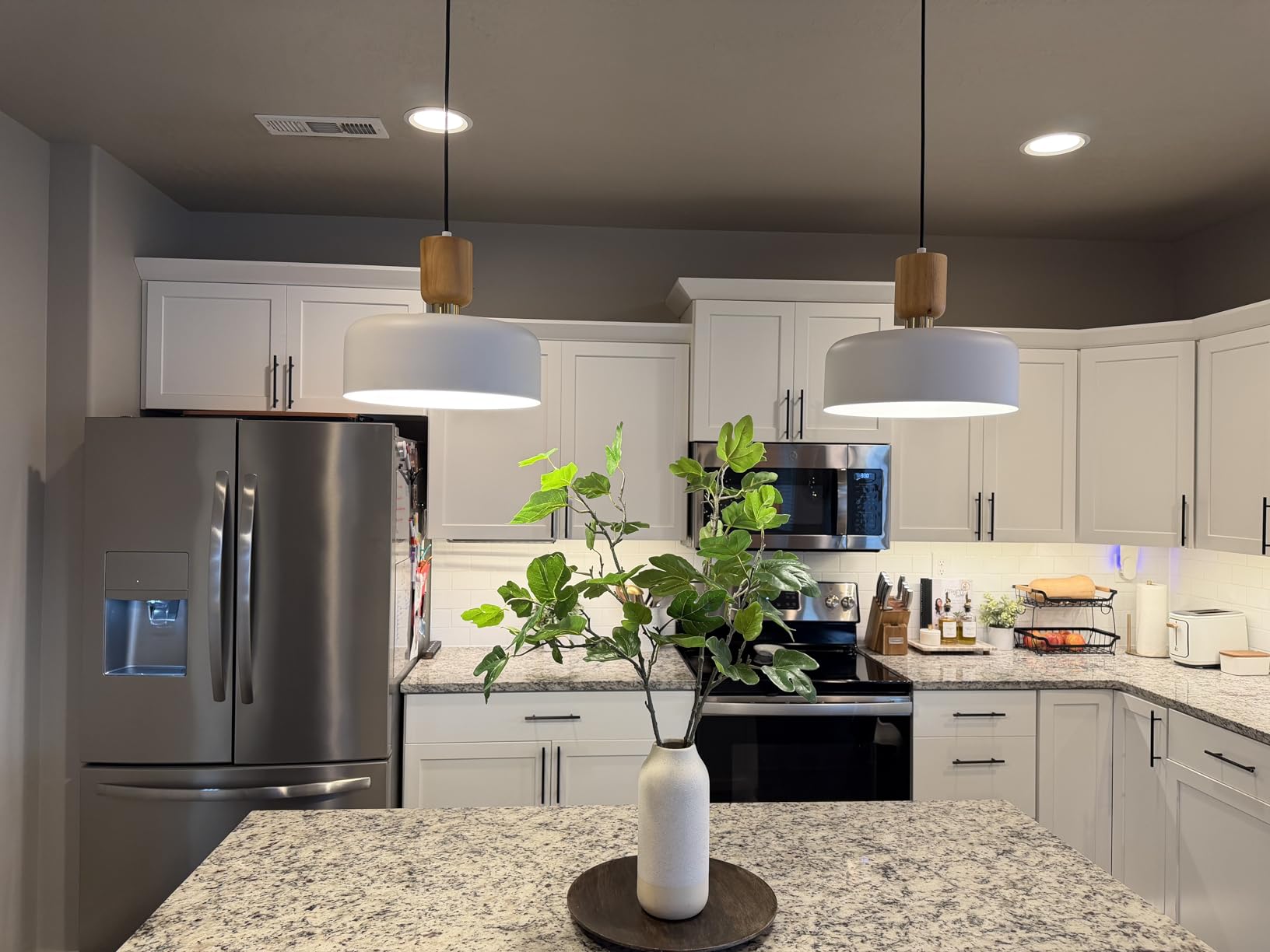 Modern Pendant Lighting, 12 inch, Natural Wood and Brass Accent, Adjustable Pendant Light Fixtures for Kitchen Island, Dining Room, Soft Cream customer photo 1