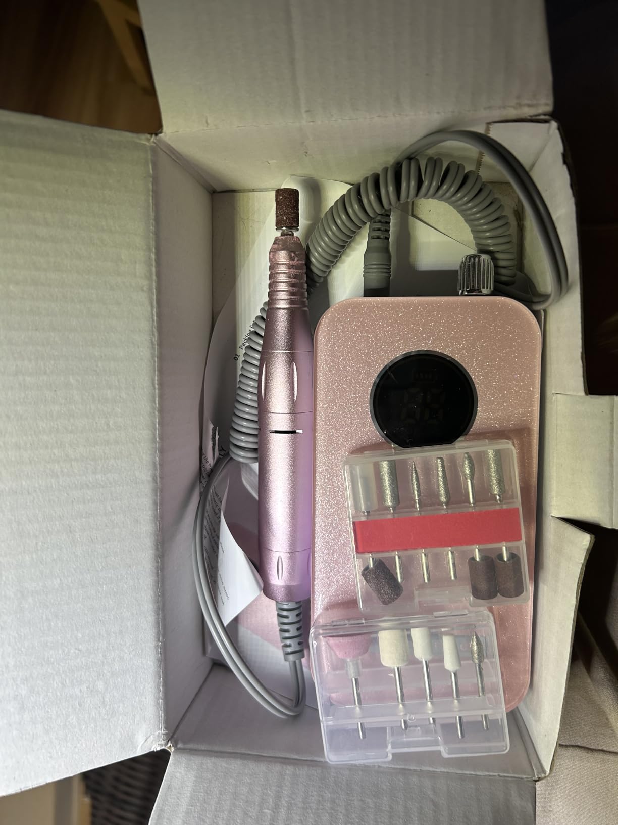 Professional Nail Drill Electric File 45000RPM, Portable Rechargeable Electric Nail File with 11 Drill Bits & 50 Sanding Bands, Low Noise Nail Drill Kit for Acrylic Gel Nails, Salon & Home Use, Pink customer photo 1