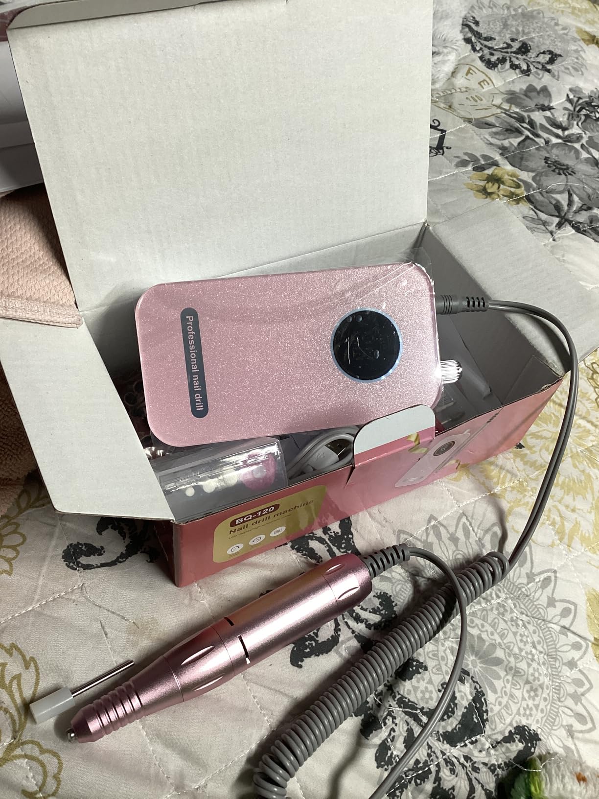 Professional Nail Drill Electric File 45000RPM, Portable Rechargeable Electric Nail File with 11 Drill Bits & 50 Sanding Bands, Low Noise Nail Drill Kit for Acrylic Gel Nails, Salon & Home Use, Pink customer photo 2