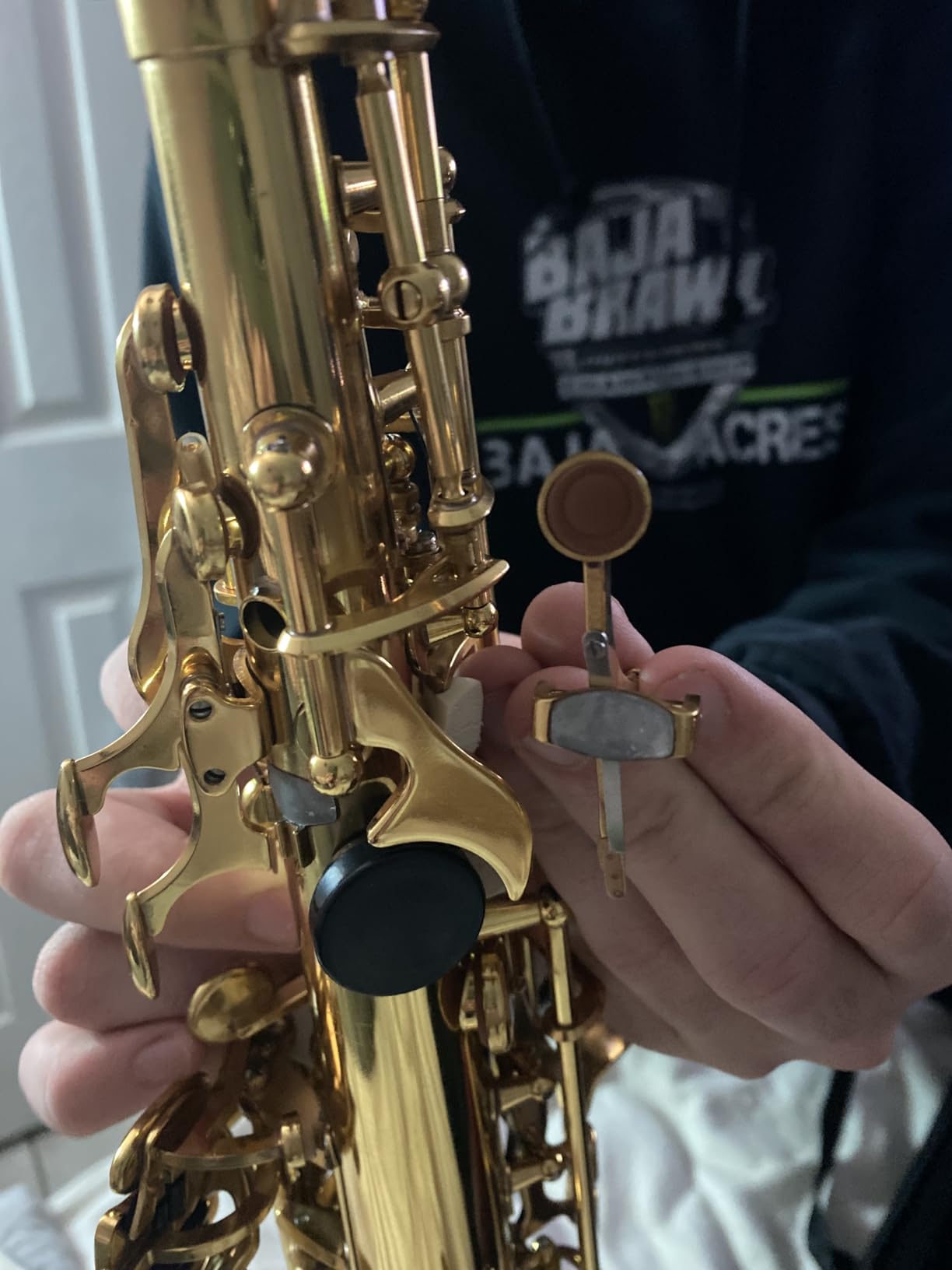 Senfot Brass Straight Soprano Saxophone Set with Case, Cork Grease, Cloth, Shoukder and Leather Neck Strap, Brush, Gloves, Reed; Pro-Grade Student Sax for School Band, Lessons & Solo Practice customer photo 1