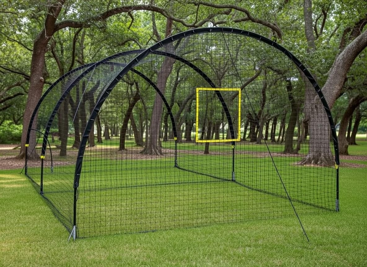Baseball Batting Cages for Backyard - 30FT x 12FT x 8FT Portable Practice Softball Cage Net and Frame with Pitching Machine Hole, 12.7MM Fibreglass Poles and Carry Bag customer photo 1