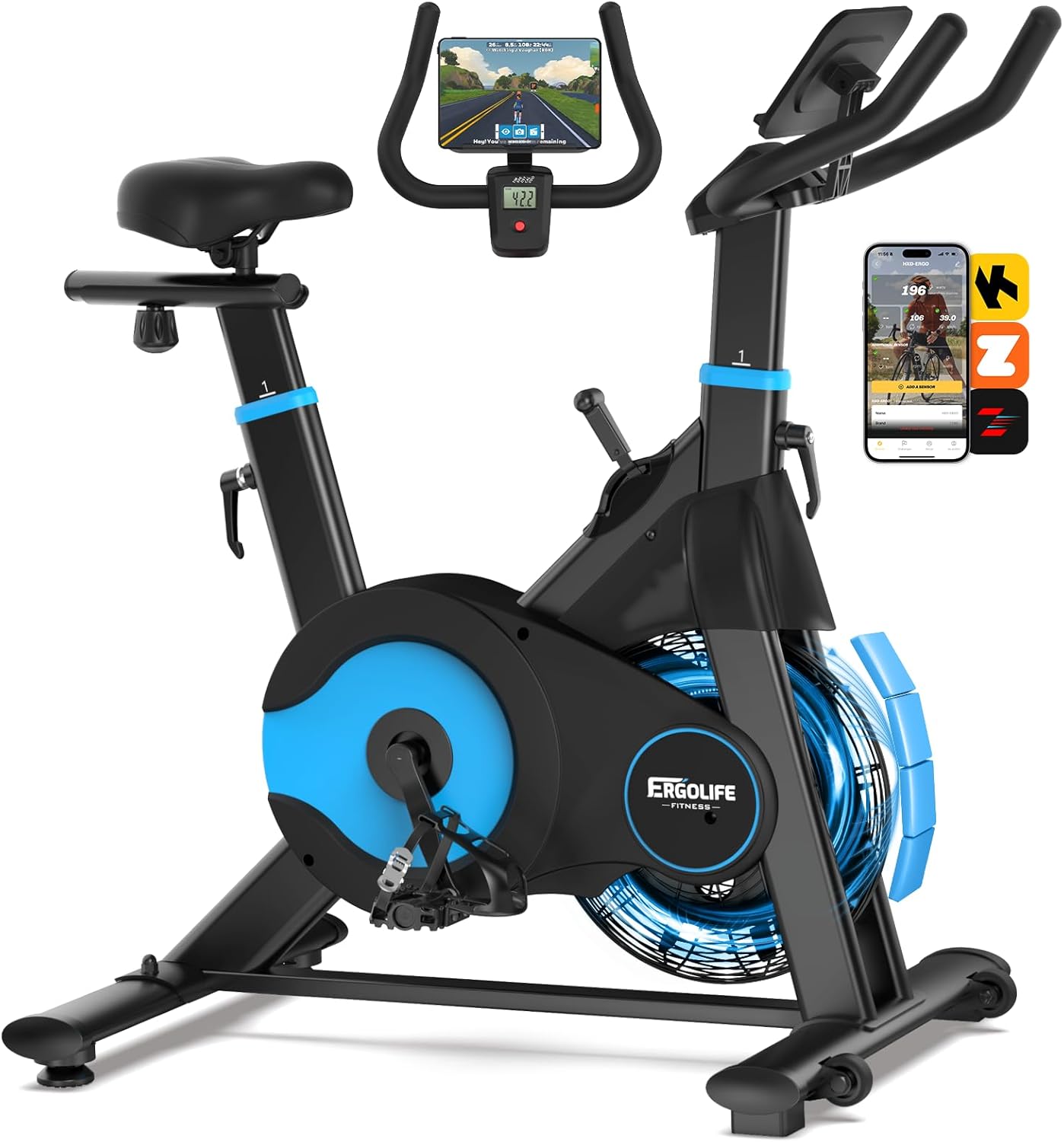 ERGOLIFE Air Magnetic Resistance Exercise Bike, Stationary Fan Bike with Exclusive App, 8 Resistances Indoor Cycling with 300lbs Weight Capacity & Tablet Holder for Weight Loss customer photo 1