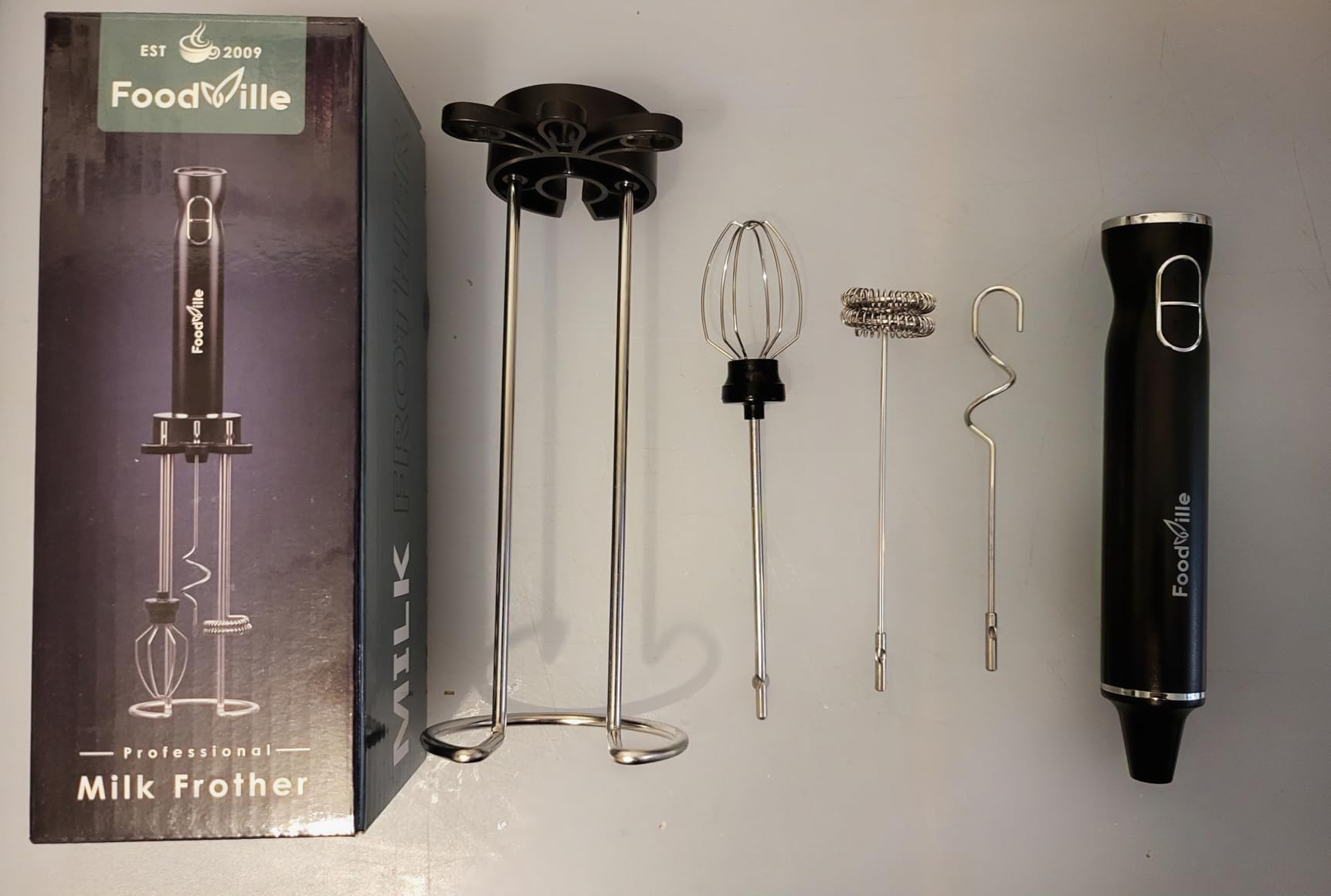 FoodVille MF06 Rechargeable Milk Frother 1800 Mah with 9 Speed and 3 Frother, LED Display Screen, Storage Stand, for Coffee Milk Foam, Cappuccino, Latte, Keto Diet, Protein Powder, Matcha, Bulletproof customer photo 1
