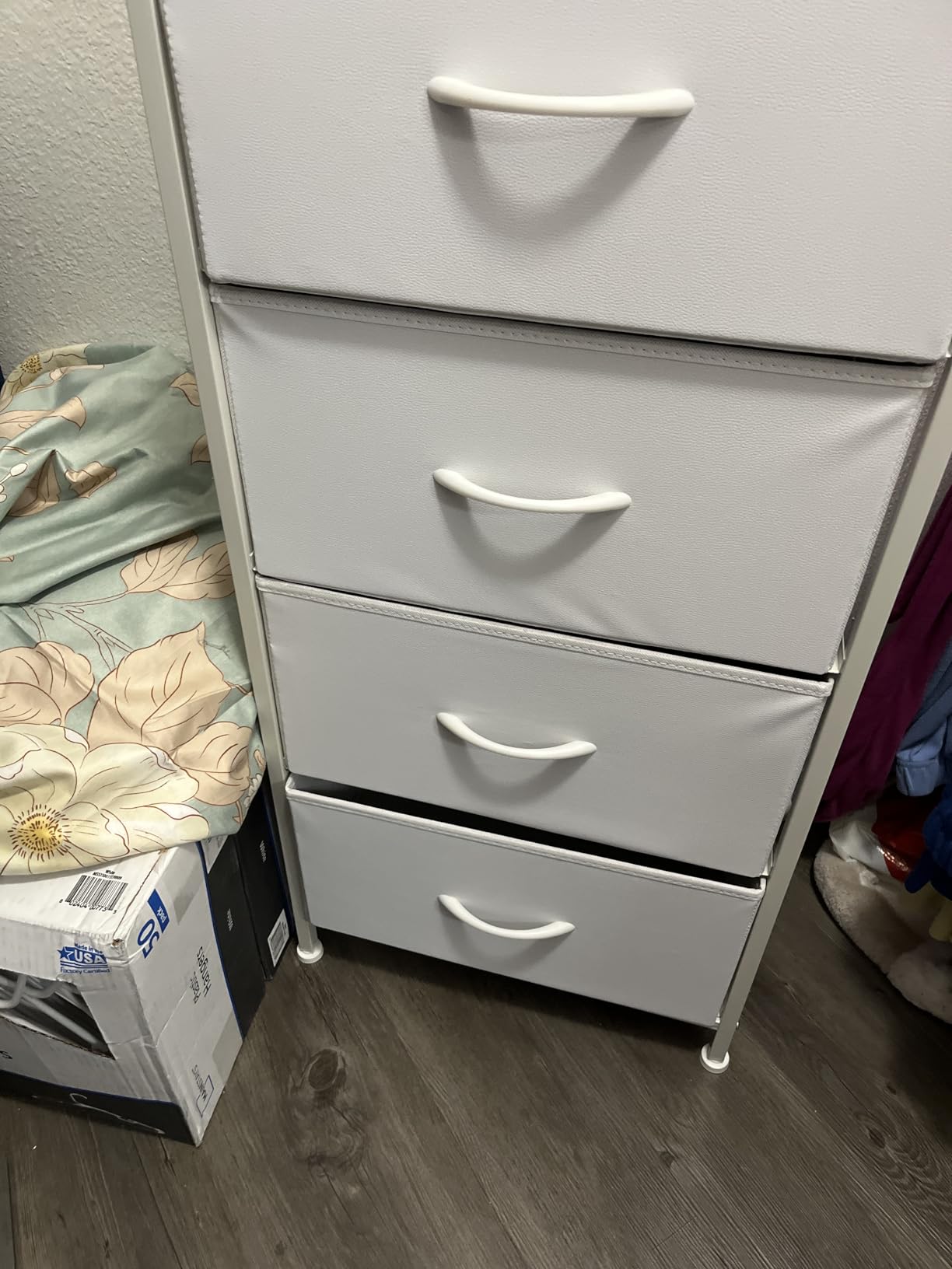 Sweetcrispy 5 Drawer Dresser with Fabric Bins Steel Frame Wood top Storage Chest for Bedroom Closet Hallway White Compact Organizer Durable Home Storage Solution customer photo 1