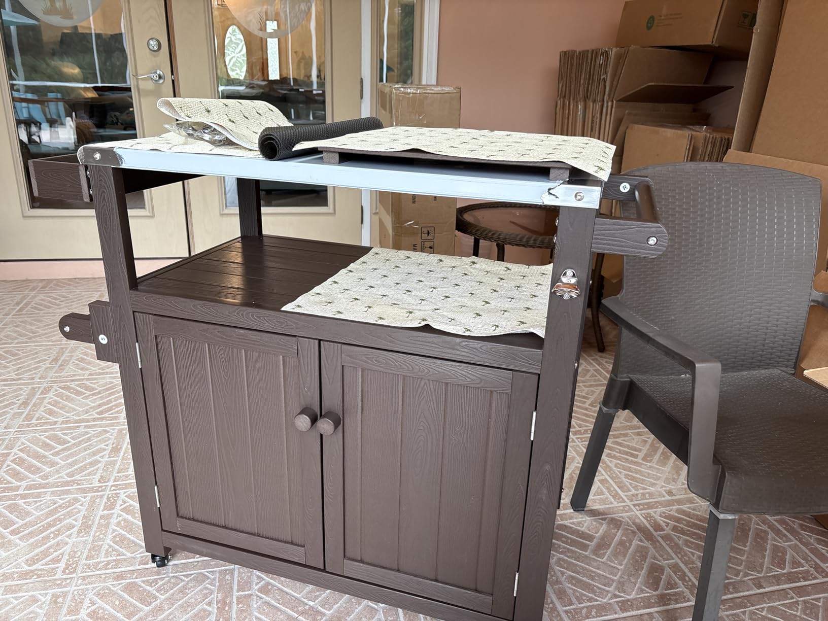 Weatherproof HIPS Outdoor Kitchen Island with Stainless Steel Top and Storage Cabinet, Movable Prep Table with Wheels for BBQ Food Prep, Outdoor Grill Cart for Parties, Black customer photo 2