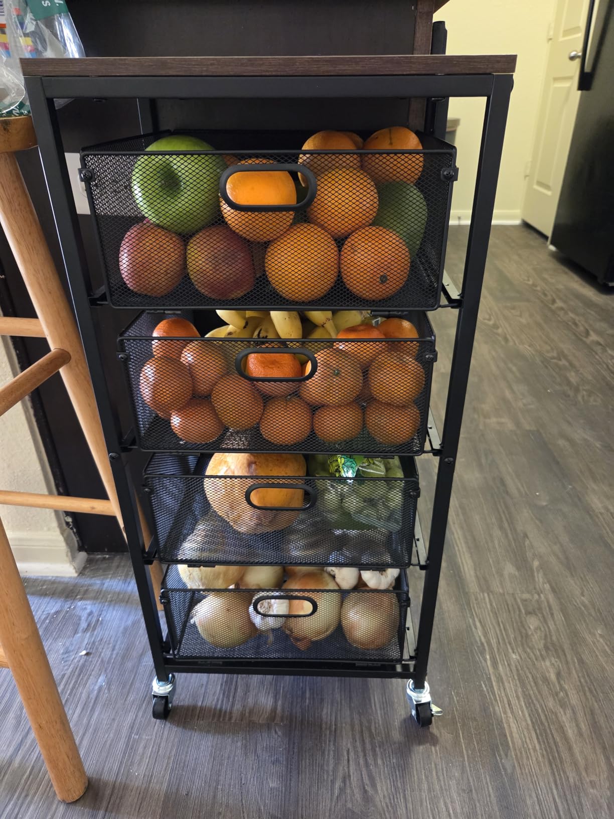 Goovilla Kitchen Cart with Drawers, 4 Tier Metal Rolling Utility Cart Organizer on Lockable Wheels with Wooden Top, Black Fruit Vegetable Storage Rack Also for Cans, Snack, Craft, Art, Office, Beauty customer photo 1