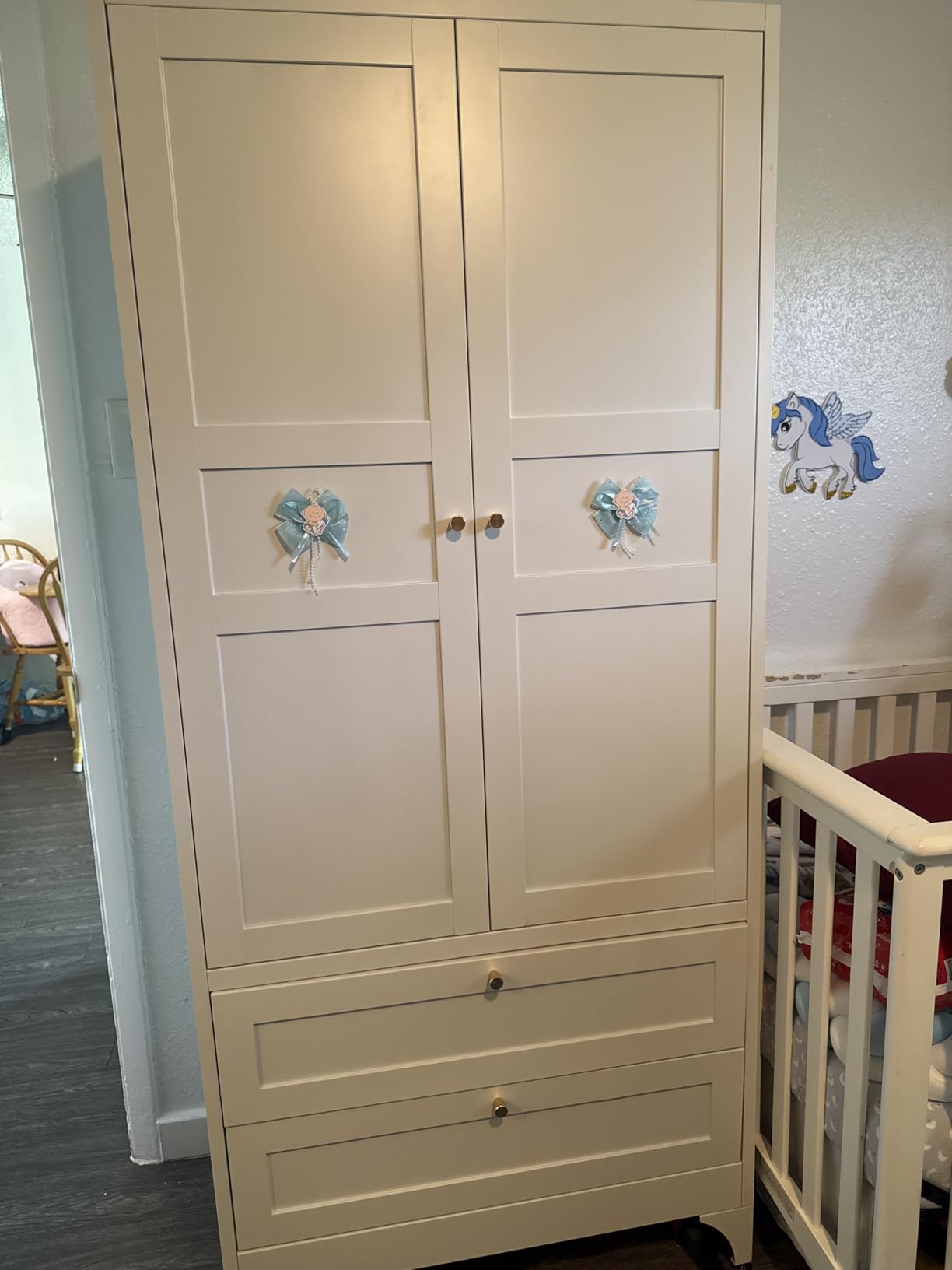 Letaya Metal Armoire Wardrobe Closet with 2 Drawers, 18