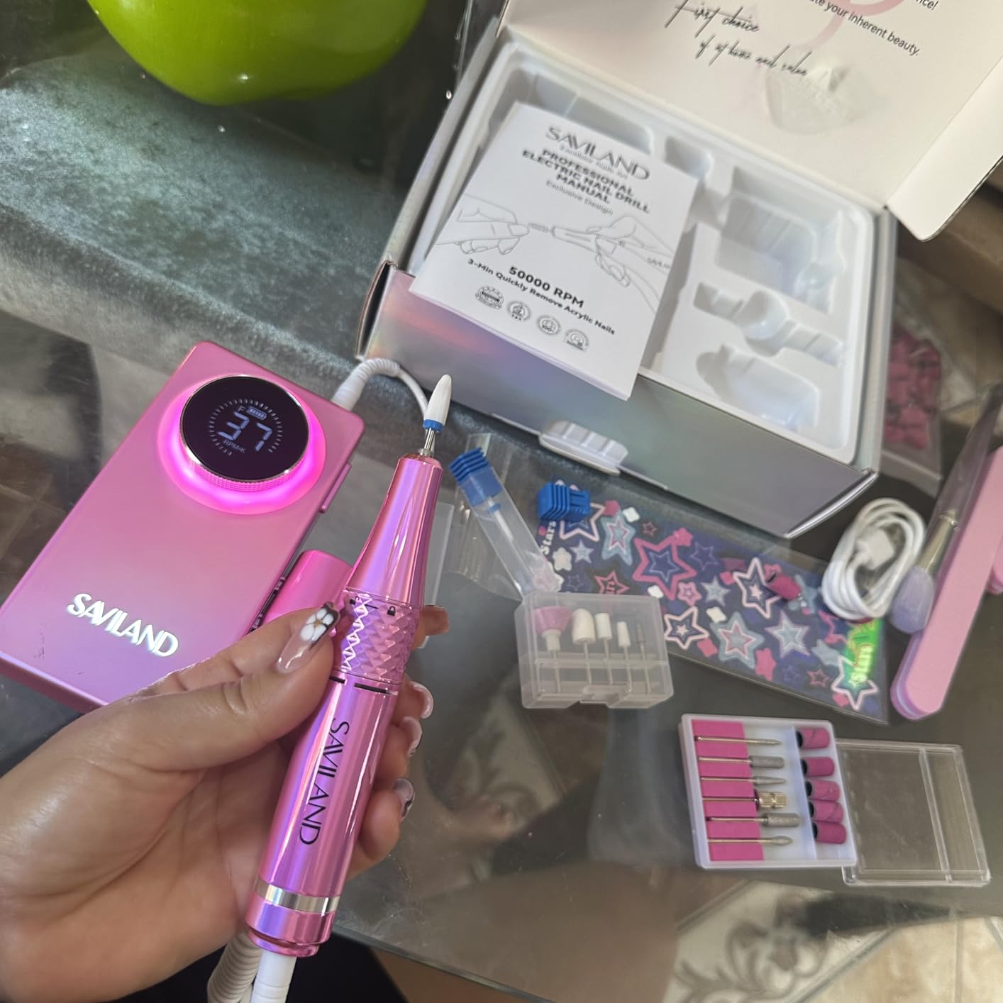 SAVILAND 2026 Nail Drill Professional: 40000RPM Electric Nail Drill 30S Fast Removal for Acrylic Nails Low Noise Electric Nail File Long-Lasting Manicure Pedicure Mobile Tech & Salon (Gradient Purple) customer photo 2